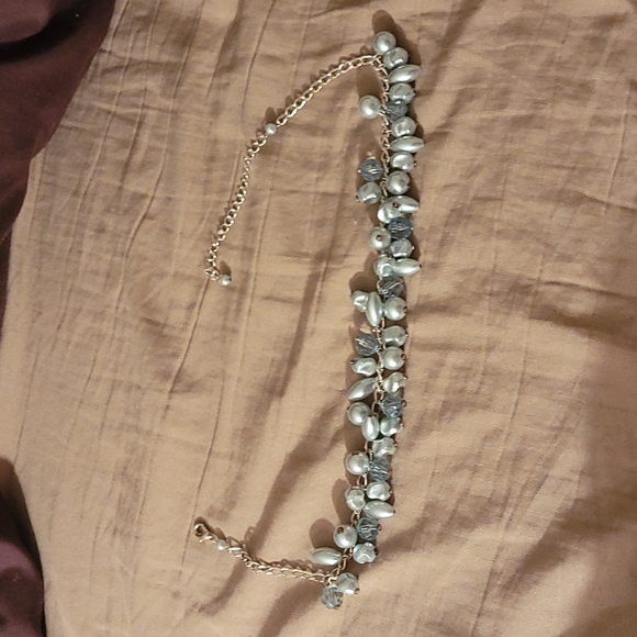 Vintage layered silver Blue beaded and pearl adjustable choker necklace - Picture 5 of 8